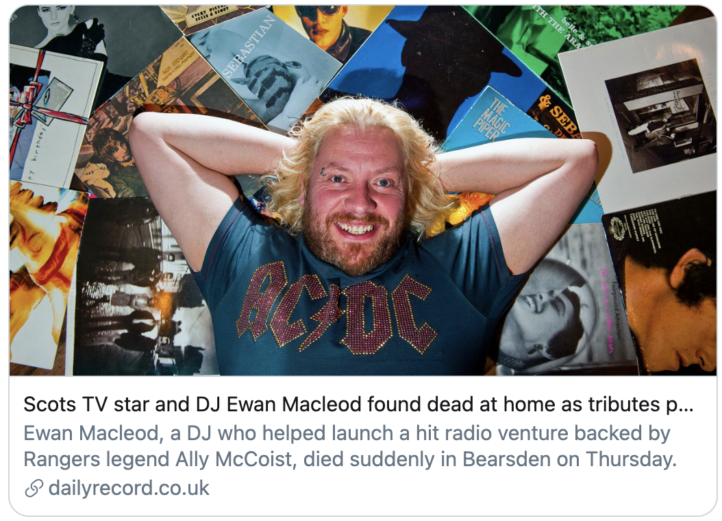 TV Star und Star DJ Ewan MacLeod ist im Alter von 48 Jahren gestorben