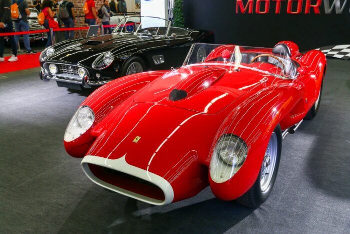 Frankfurt am Main, Deutschland - 17. September 2019: Vintage Rennwagen Ferrari 250 Rossa Spider Scaglietti auf der Frankfurter Automobil Show IAA 2019 (Internationale Automobil)
