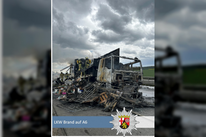 Hettenleidelheim: Brand eines LKW auf A6 bei Polizeiautobahnstation Ruchheim