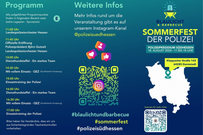 Darmstadt: Polizei Sommerfest „Blaulicht und Barbecue“ am 18. August