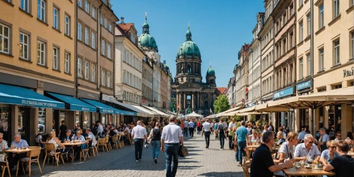 Menschen genießen Berliner Straßenveranstaltungen