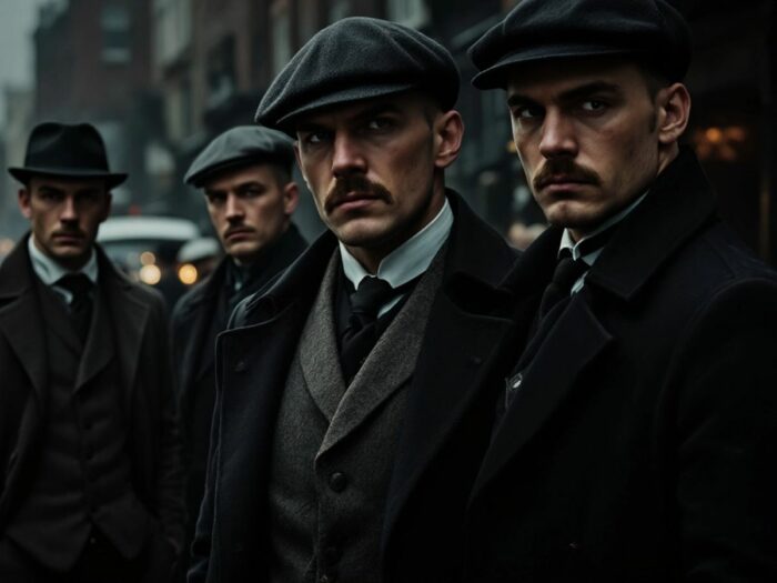 Peaky Blinders Cast in historischer Kleidung.