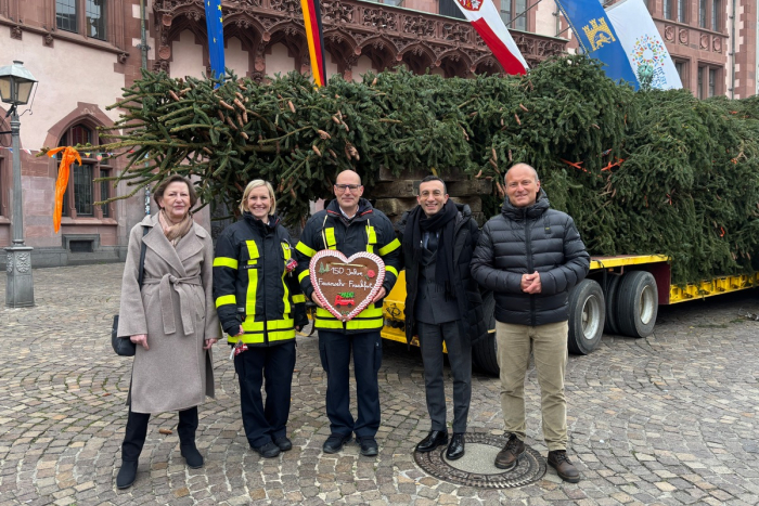 Frankfurt am Main: Feuerwehr-Weihnachtsbaum „Florian“ auf dem Römerberg