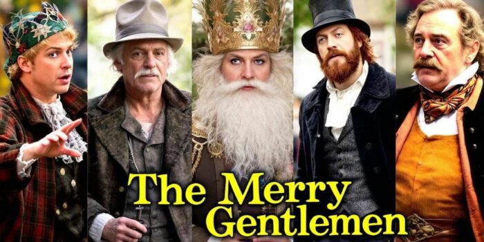 Die Hauptcharaktere von 'The Merry Gentlemen' in Kostümen.