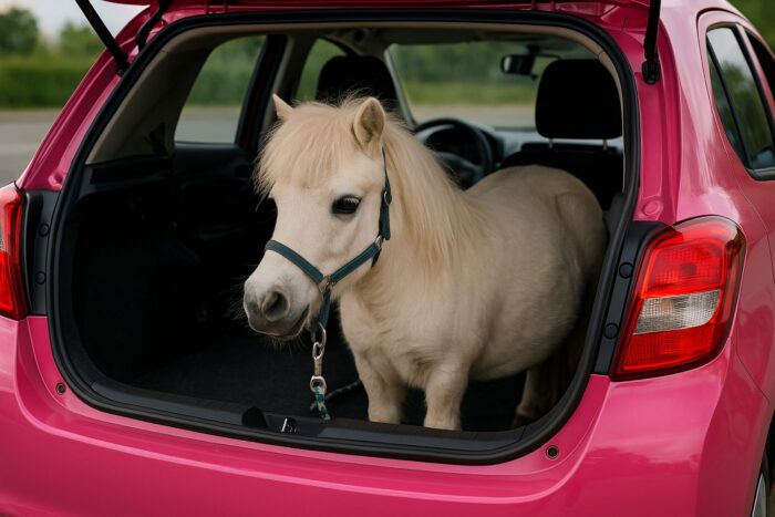 Shetlandpony im Kofferraum