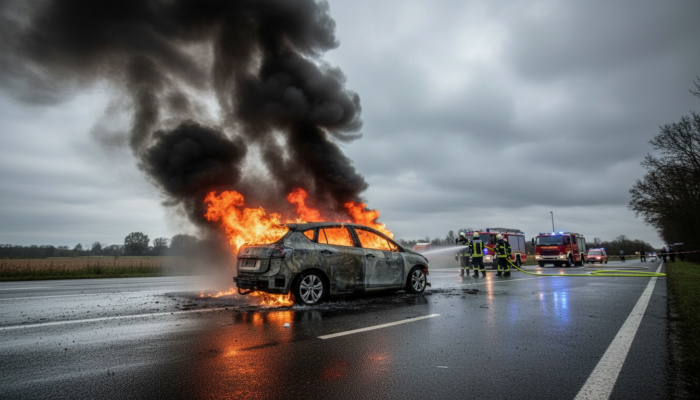 E-Auto brennt in Delmenhorst lichterloh