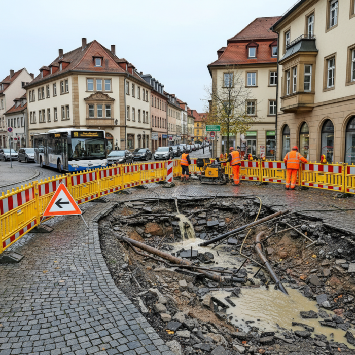 Rohrbruch in Bamberg: Umleitung und Busverkehr