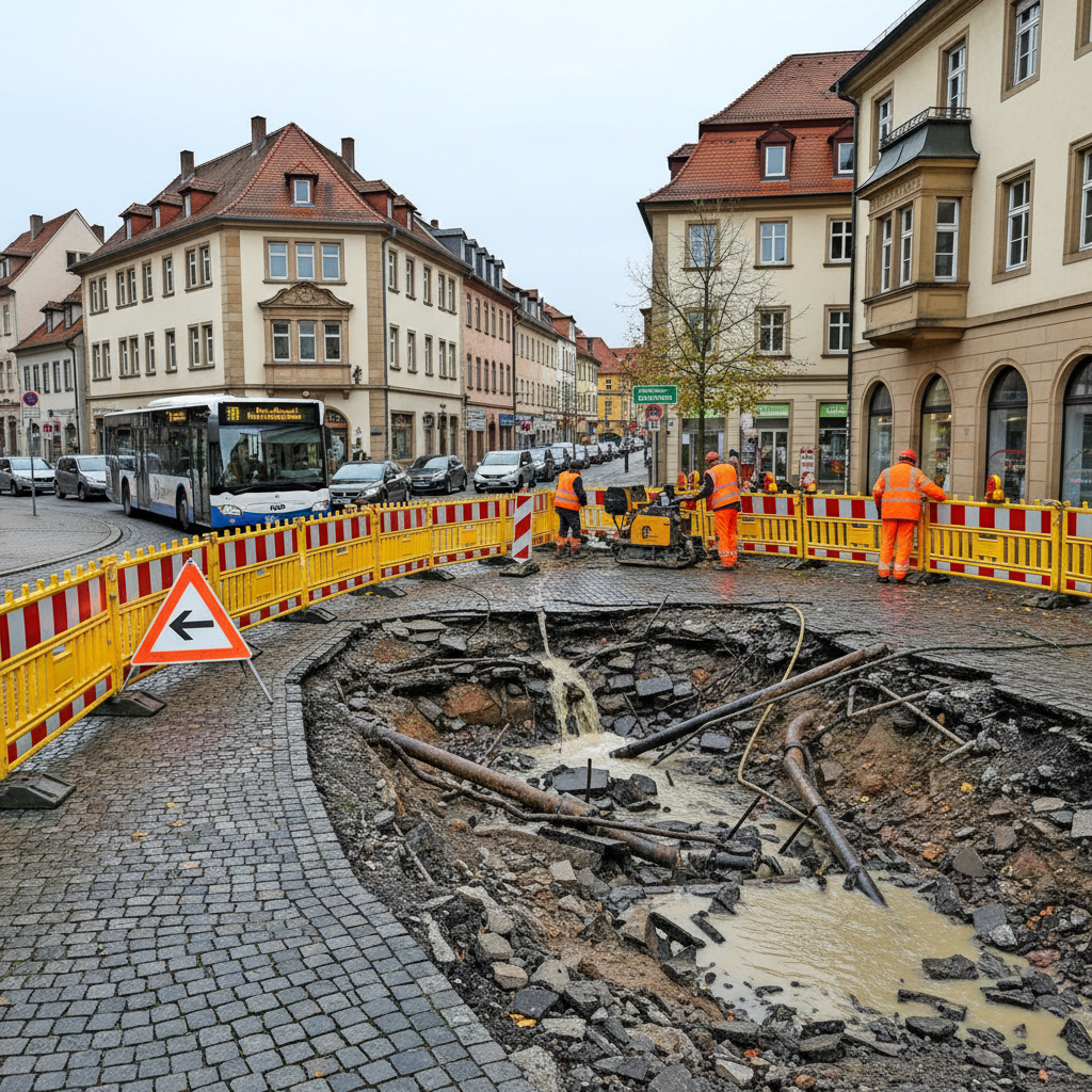 Wasserrohrbruch in Bamberger Stadtteil führt zu Verkehrseinschränkungen