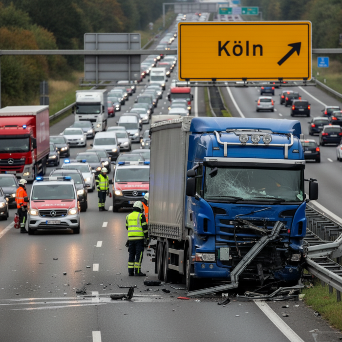 A3 Richtung Köln: Lkw kracht in Leitplanke