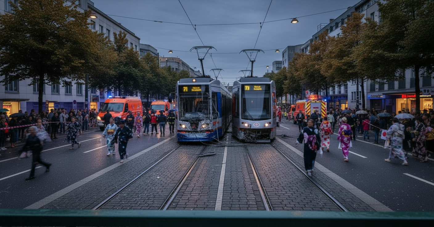 Düsseldorf: Kollision zweier Straßenbahnen am Japan-Tag führt zu zahlreichen Verletzten