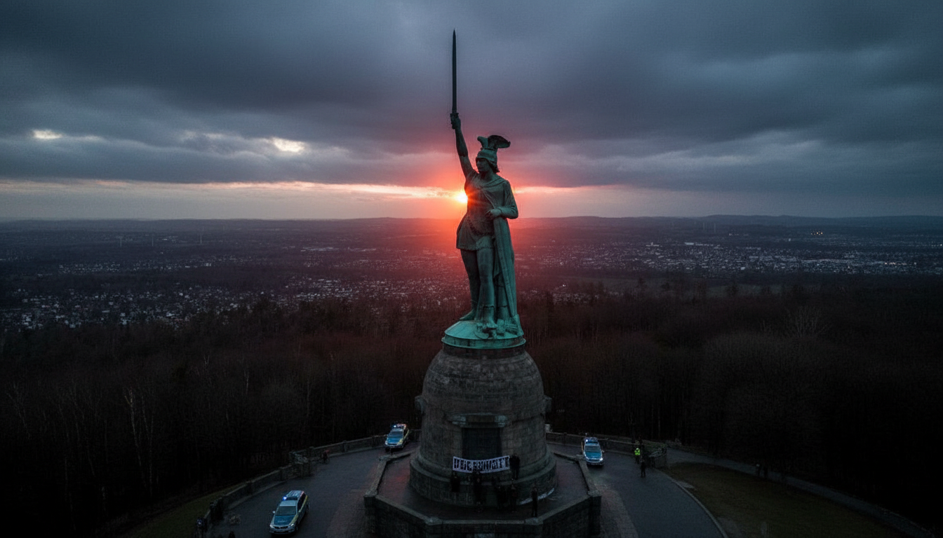 Identitäre Bewegung führt provokante Aktion am Hermannsdenkmal in Detmold durch