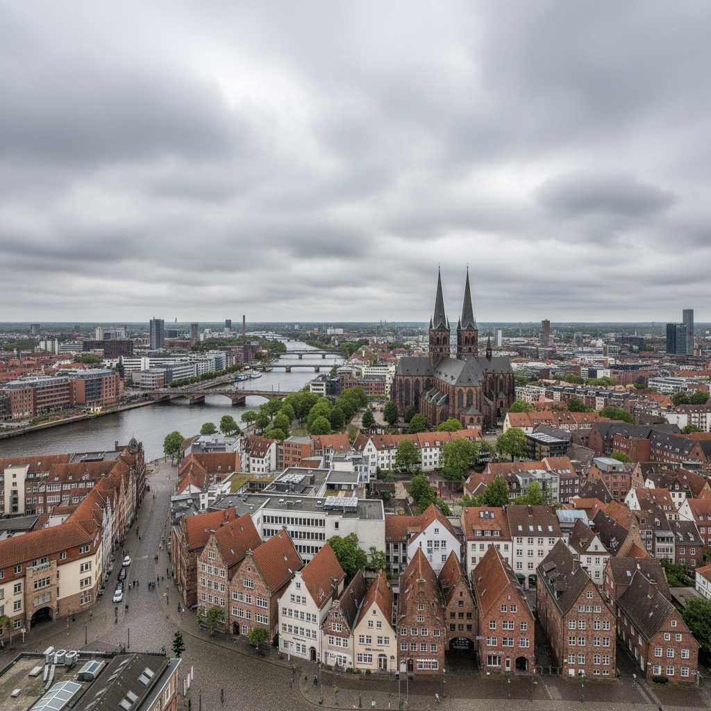 Bremen erwartet heute Regen und Gewitter bei 19°C – mäßige bis starke Niederschläge.