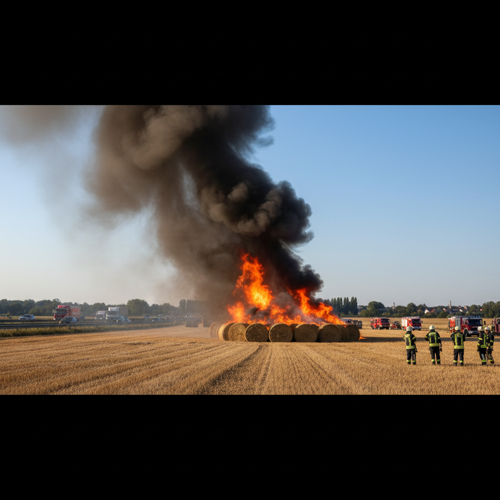 Über 800 Heuballen brennen: Feuerwehr stellt Löscharbeiten ein