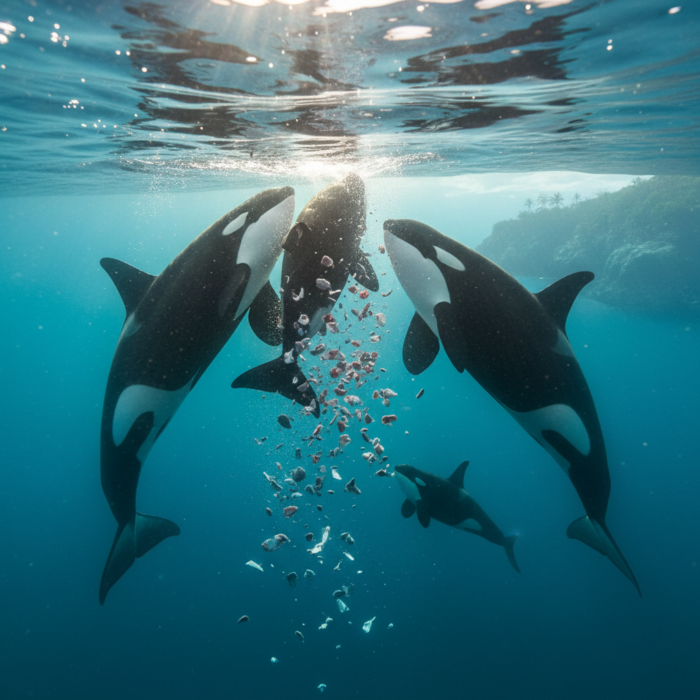 Orcas zeigen neuartige Jagdstrategie: Zwei-Tonnen-Fisch explodieren förmlich