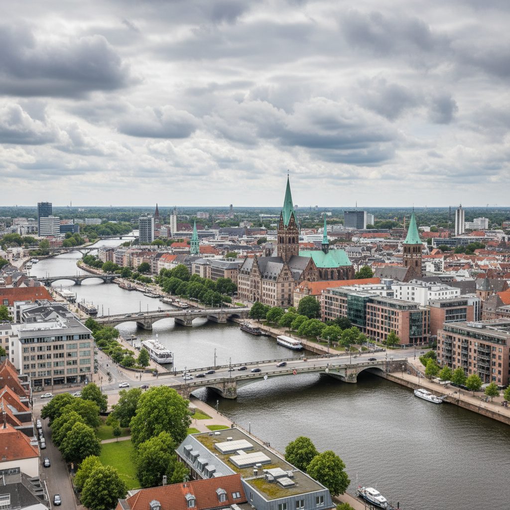 Bremen erwartet heute 22°C mit nebliger Sicht.