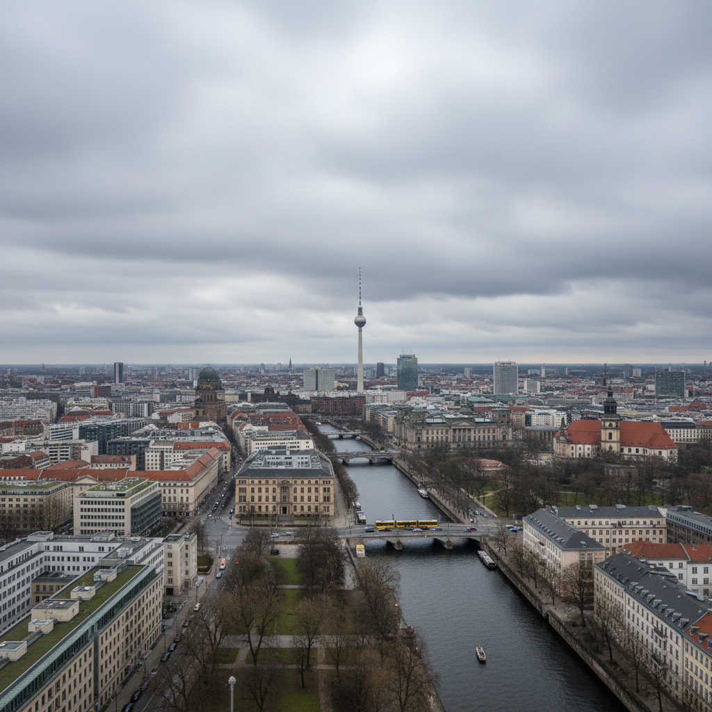 Bewölkter Himmel in Berlin, Temperaturen erreichen 25 Grad Celsius.