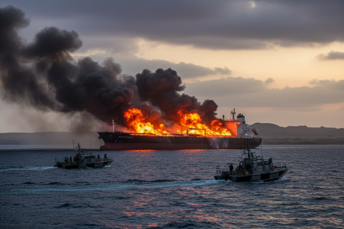 Supertanker brennt in der Straße von Hormus: Irans Revolutionsgarden warnen