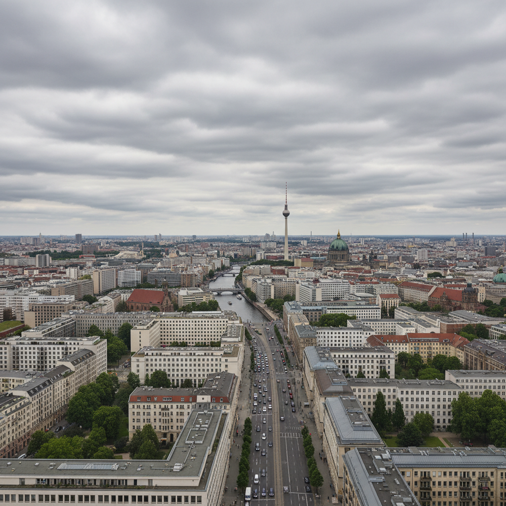 Bedeckter Himmel über Berlin bei Temperaturen von 22°C heute