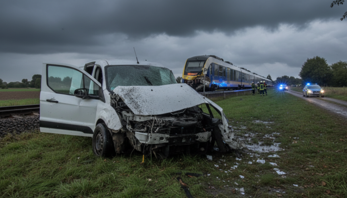Lohne: Kleintransporter von Zug erfasst - Fahrer schwer verletzt